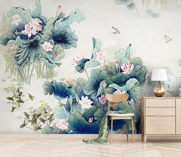 3D Lotus Swallow WC1384 Wall Murals