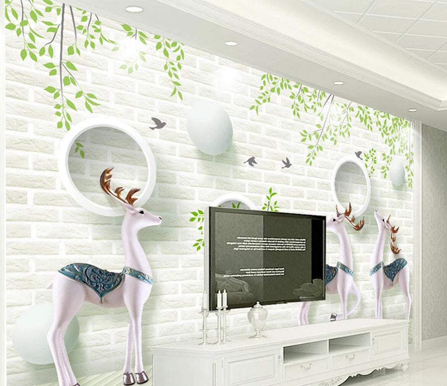 3D White Deer WC623 Wall Murals