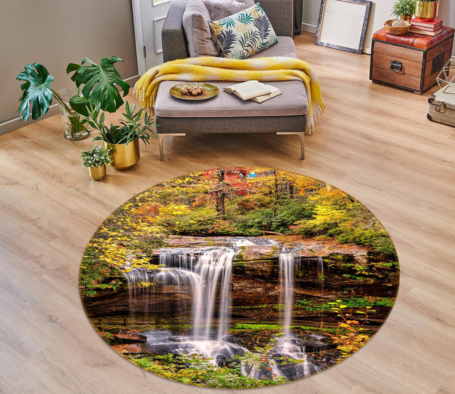 3D Forest Waterfall 5055 Beth Sheridan Rug Round Non Slip Rug Mat