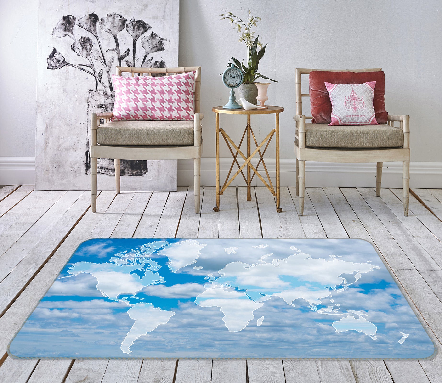 3D Clear Sky 300 World Map Non Slip Rug Mat