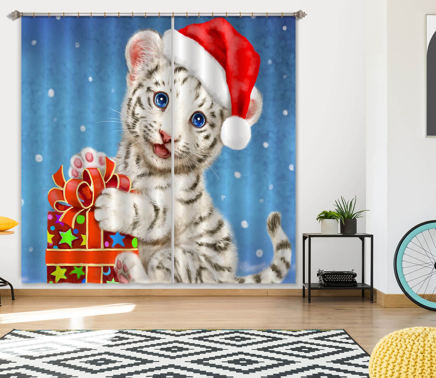 3D Christmas Gift Lion 9089 Kayomi Harai Curtain Curtains Drapes