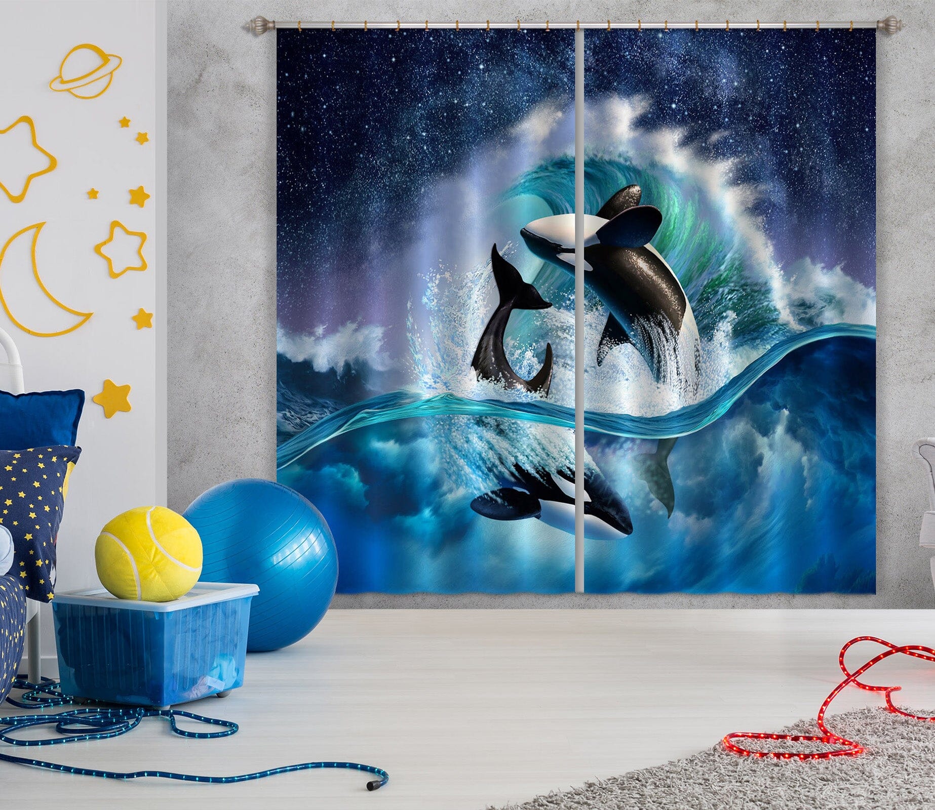 3D Orca Wave 071 Jerry LoFaro Curtain Curtains Drapes Curtains AJ Creativity Home 