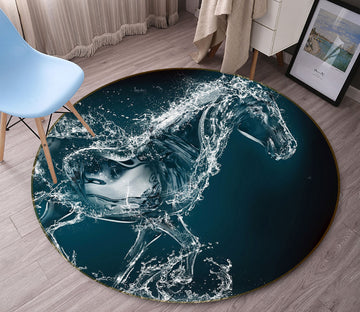 3D Water Horse 82035 Animal Round Non Slip Rug Mat