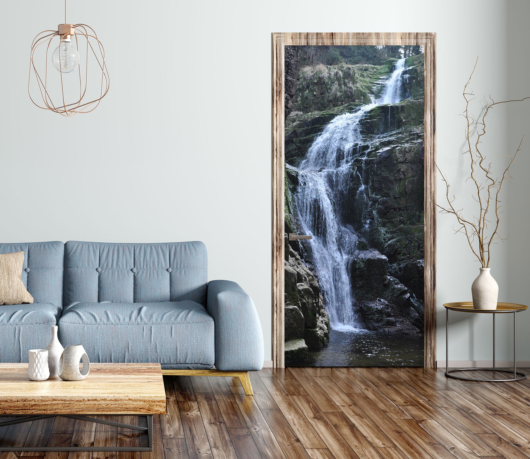 3D Stone Waterfall 015 Door Mural