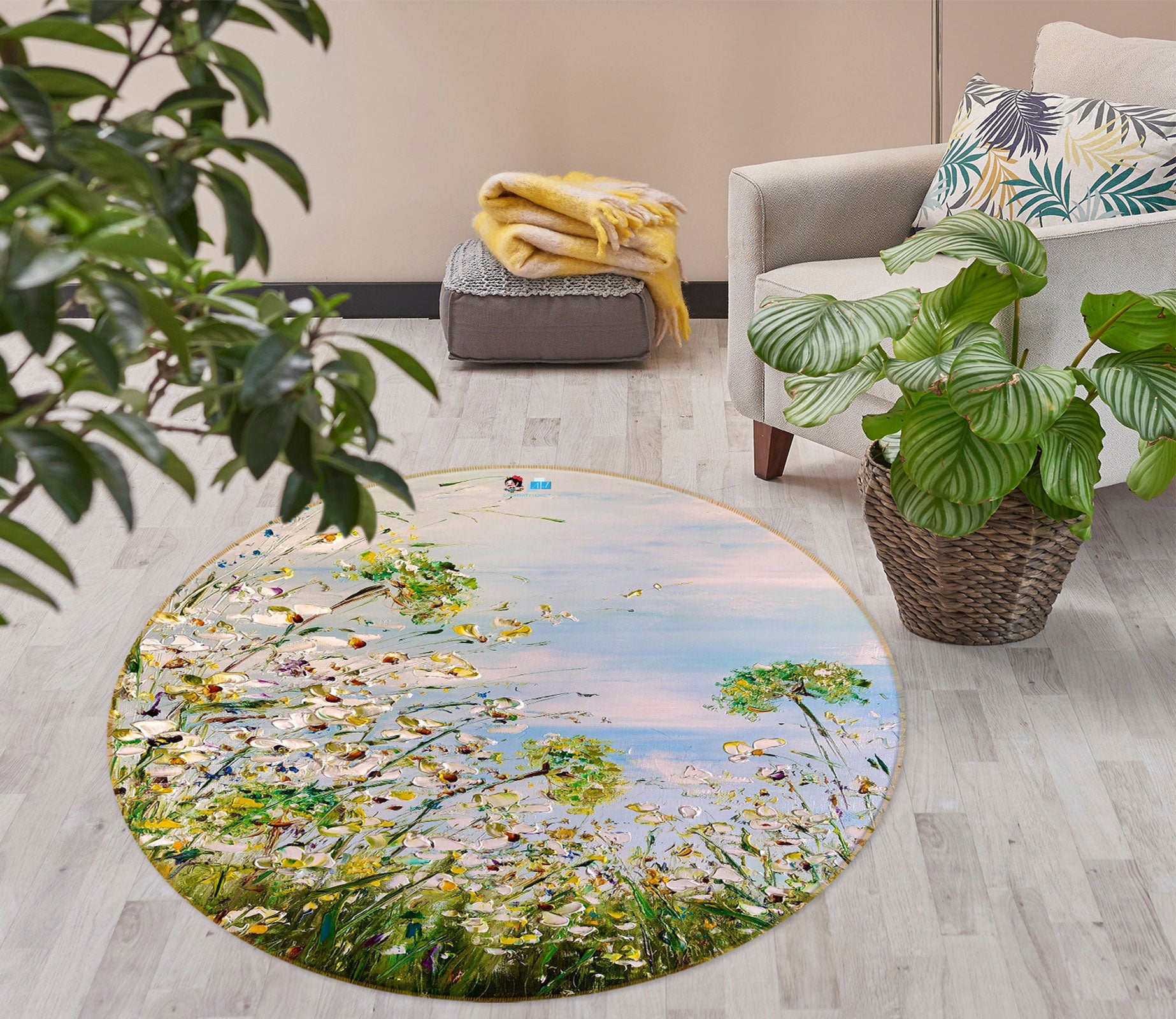 3D Green Flower 755 Skromova Marina Rug Round Non Slip Rug Mat