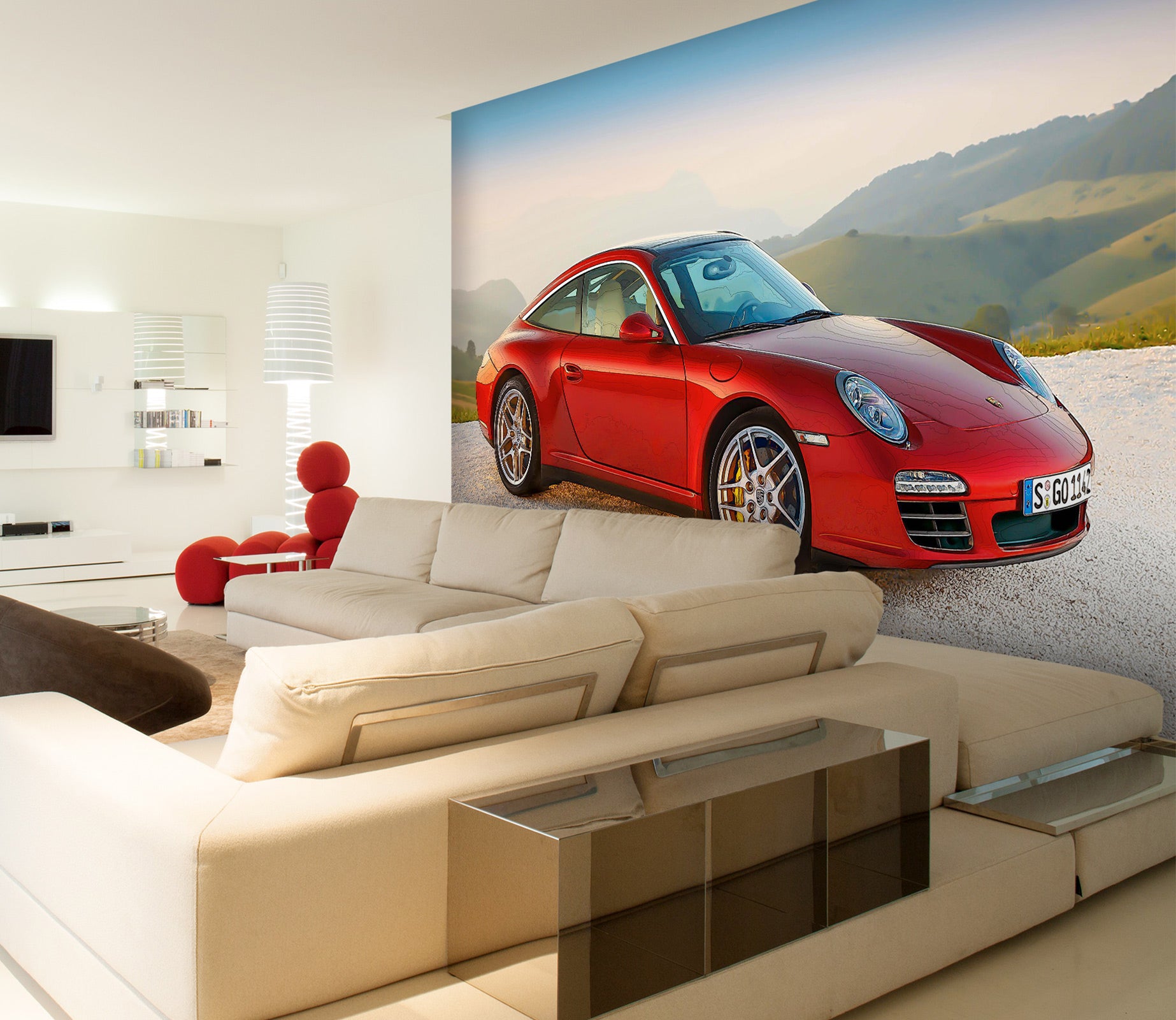 3D Red Car 9160 Alius Herb Wall Mural Wall Murals