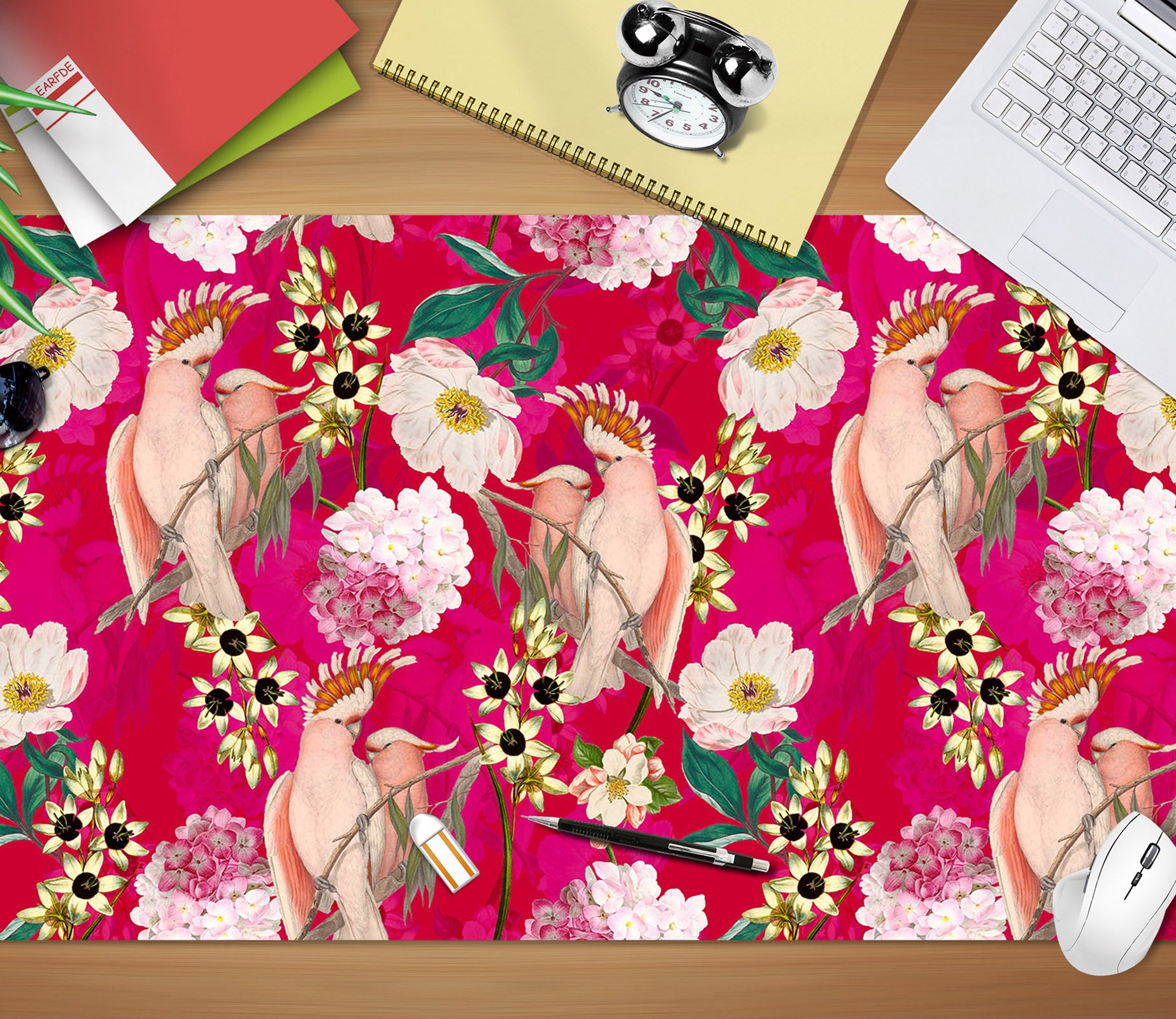 3D Red Bottom Bird Flowers 120167 Uta Naumann Desk Mat