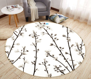 3D White Flower Branch 7503 Assaf Frank Rug Round Non Slip Rug Mat