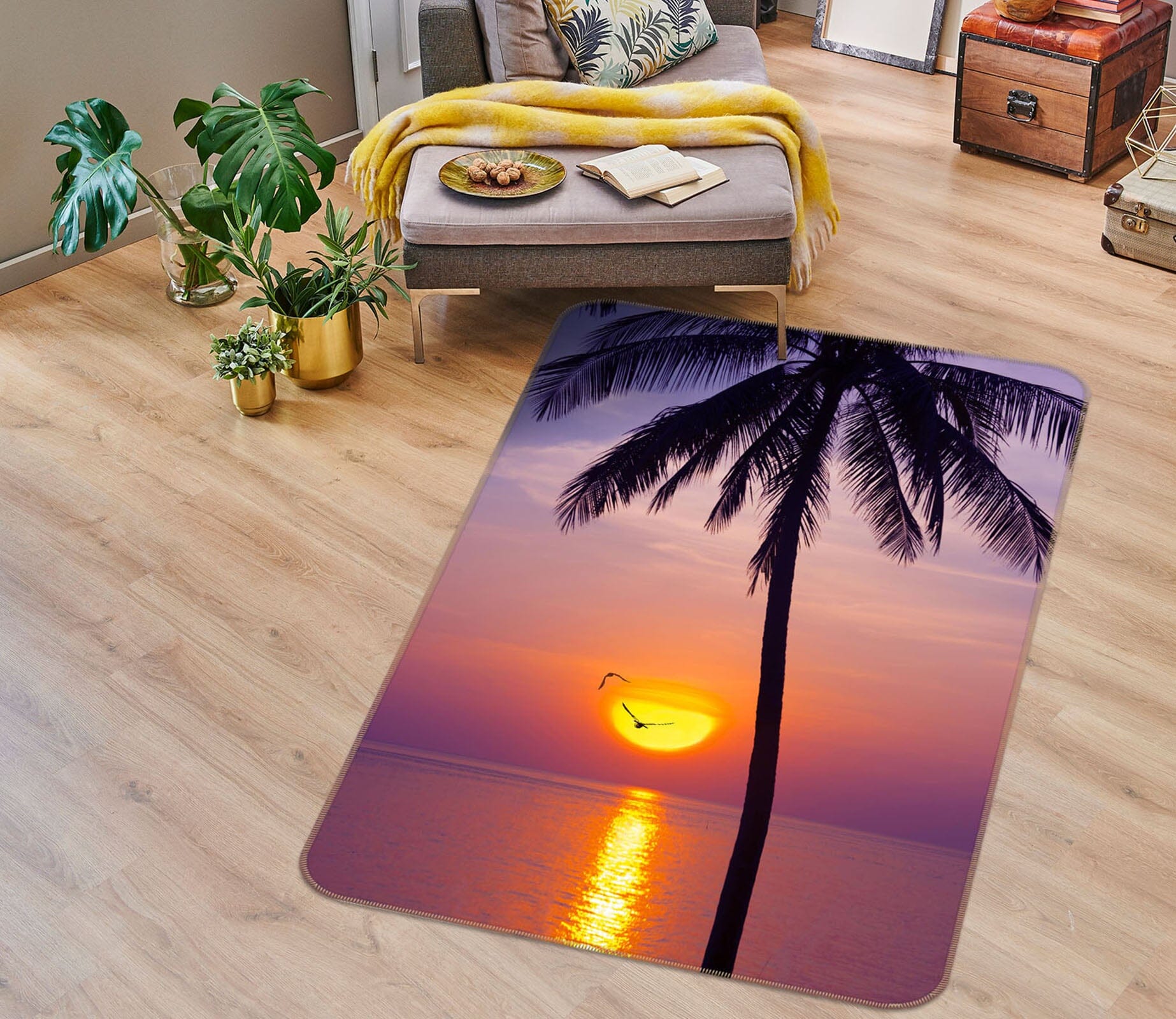 3D Sunset Coconut Tree 1179 Marco Carmassi Rug Non Slip Rug Mat Mat AJ Creativity Home 