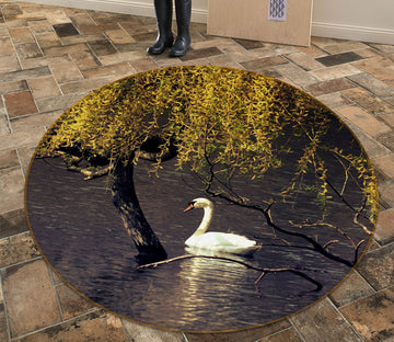 3D Swan Lake 82053 Animal Round Non Slip Rug Mat