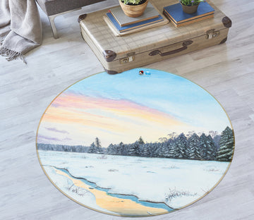 3D Snowfield Forest 18152 Marina Zotova Rug Round Non Slip Rug Mat