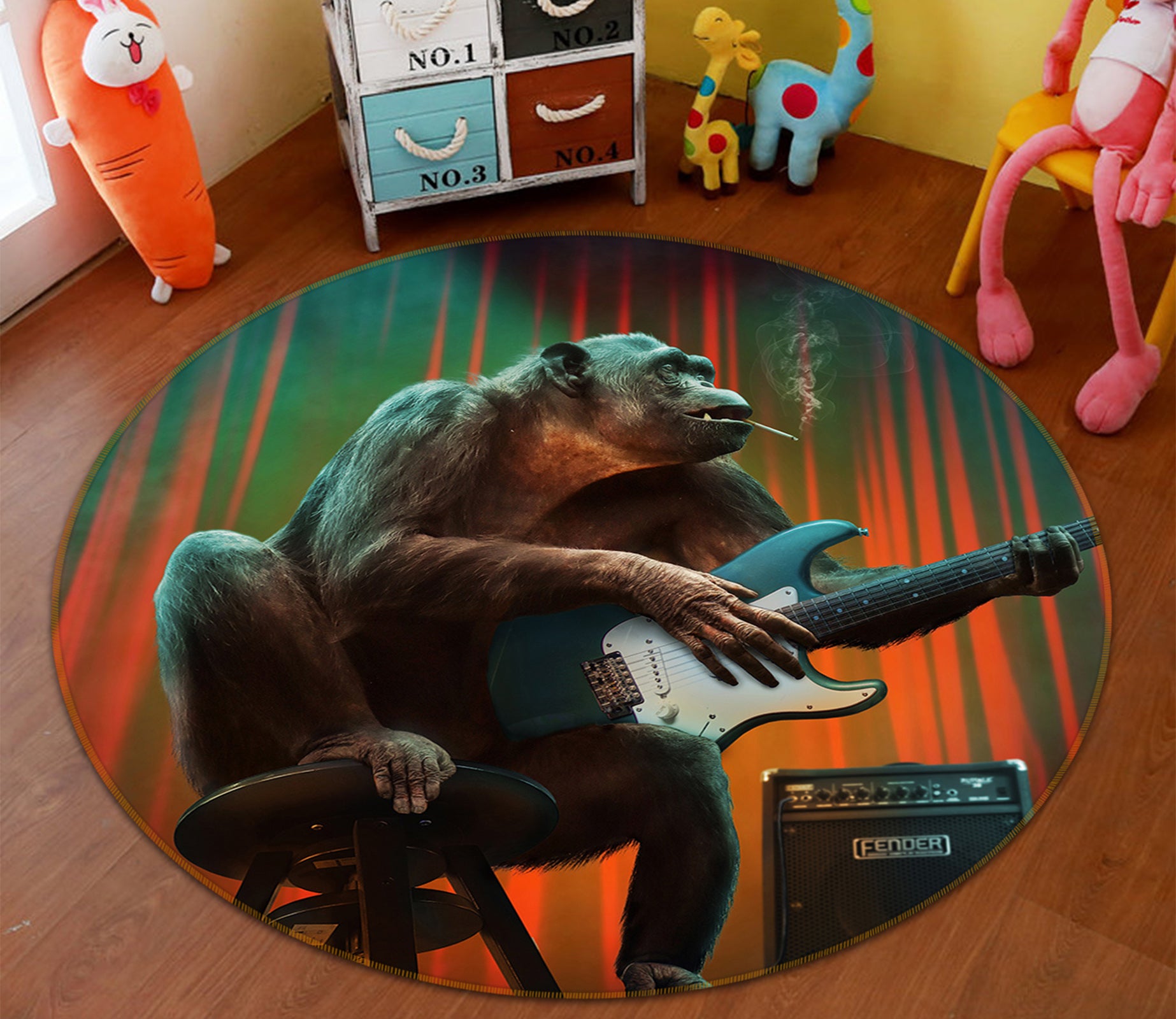 3D Stars Playing Guitar 82256 Animal Round Non Slip Rug Mat