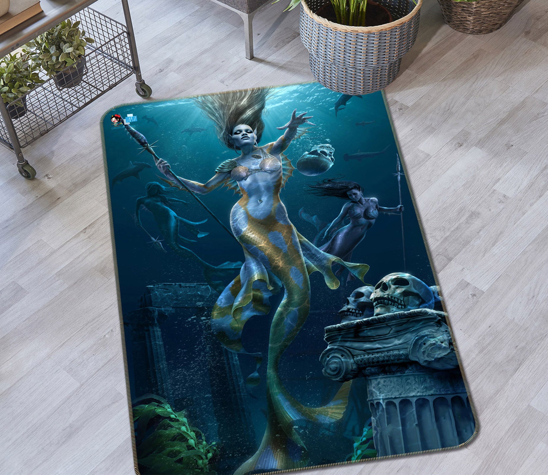 3D Mermaid 4141 Tom Wood Rug Non Slip Rug Mat