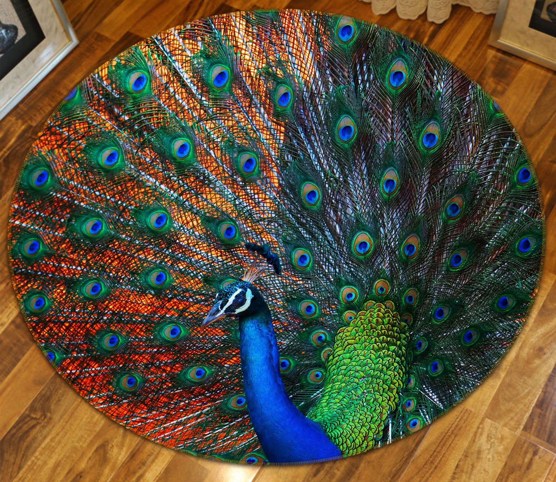 3D Peacock 37204 Animal Round Non Slip Rug Mat