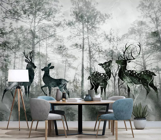 3D Deer Forest 1491 Wall Murals Wallpaper AJ Wallpaper 2 