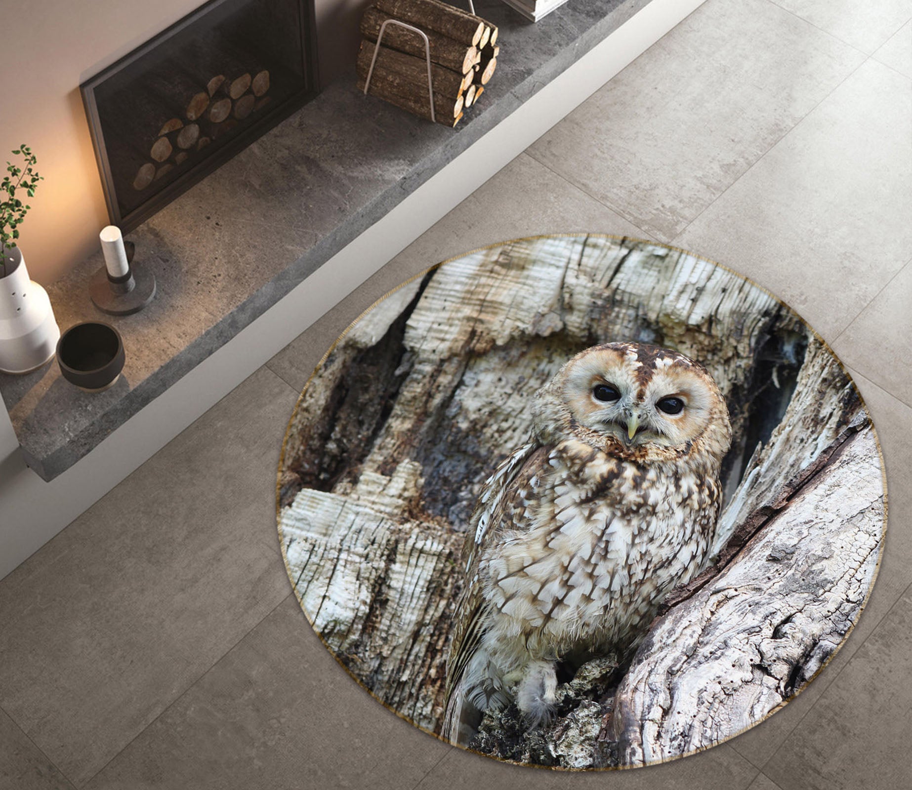 3D Owl 82037 Animal Round Non Slip Rug Mat