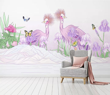 3D Pink Crane WC1864 Wall Murals