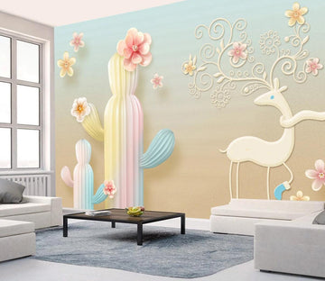 3D Yellow Cactus WC476 Wall Murals