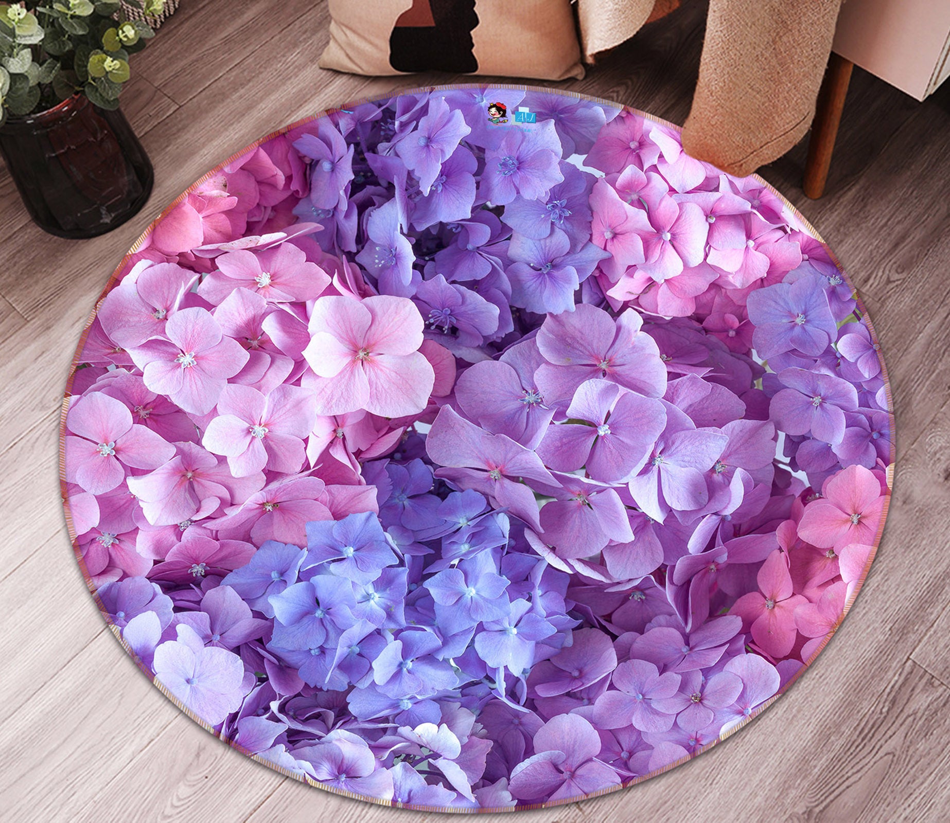 3D Purple Petals 7323 Assaf Frank Rug Round Non Slip Rug Mat