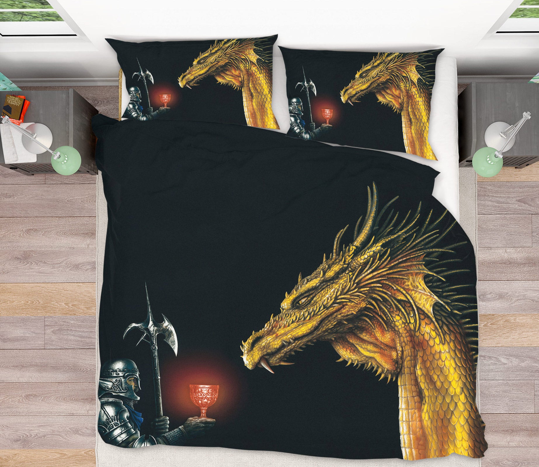 3D Armored Soldier Cup Golden Dragon 6171 Ciruelo Bedding Bed Pillowcases Quilt