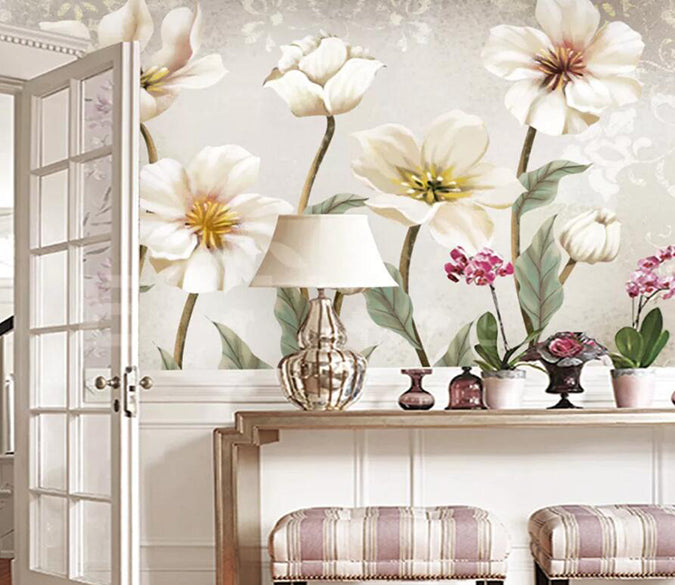 3D White Flowers 1897 Wall Murals Wallpaper AJ Wallpaper 2 