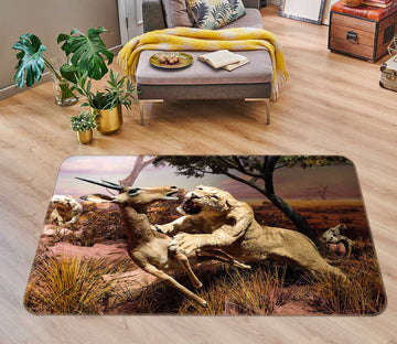 3D Lion Hunting Antelope 68216 Animal Non Slip Rug Mat