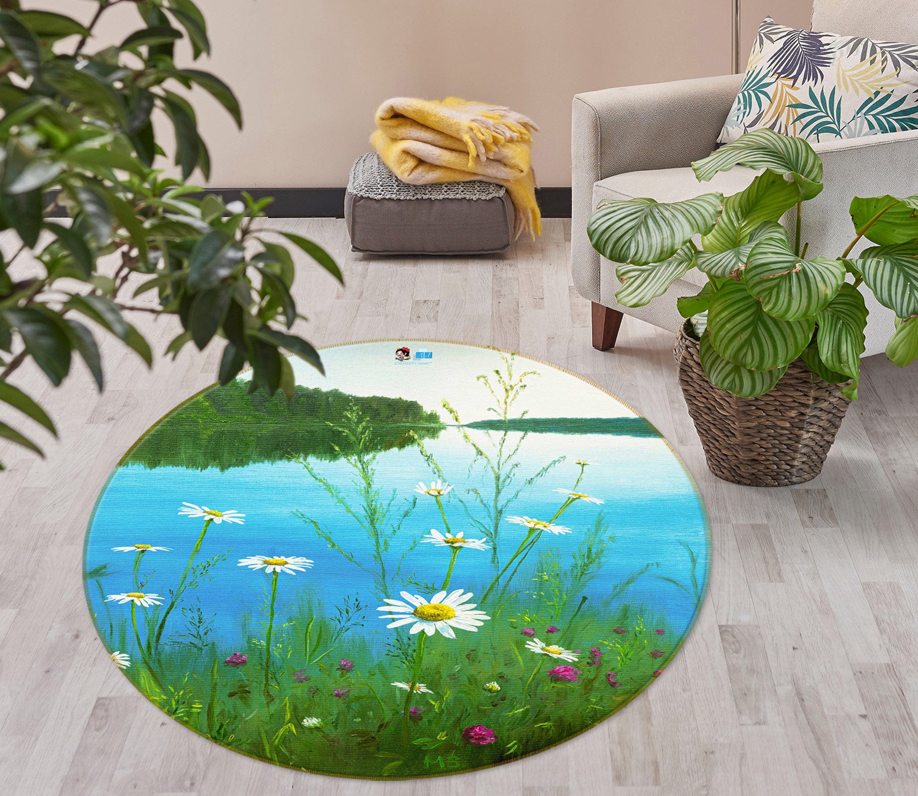 3D Riverside Flowers Grass 18133 Marina Zotova Rug Round Non Slip Rug Mat