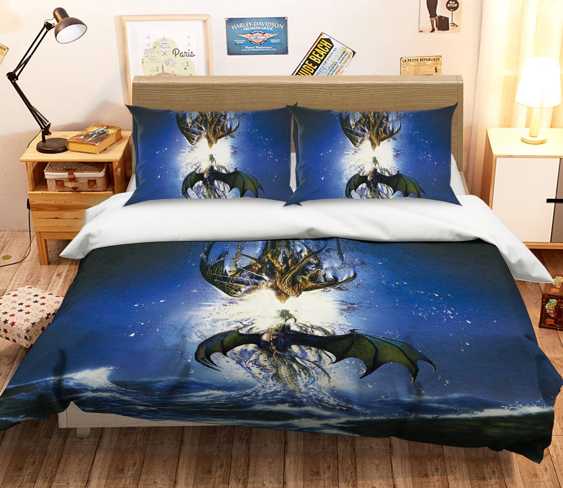 3D Blue Night Sky Dragon 6164 Ciruelo Bedding Bed Pillowcases Quilt