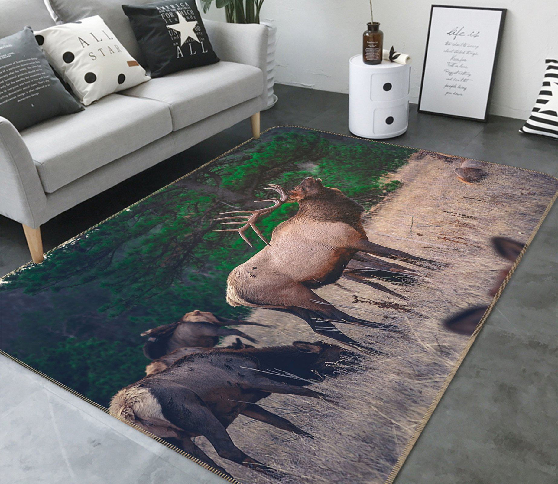 3D Elk 575 Animal Non Slip Rug Mat Mat AJ Creativity Home 