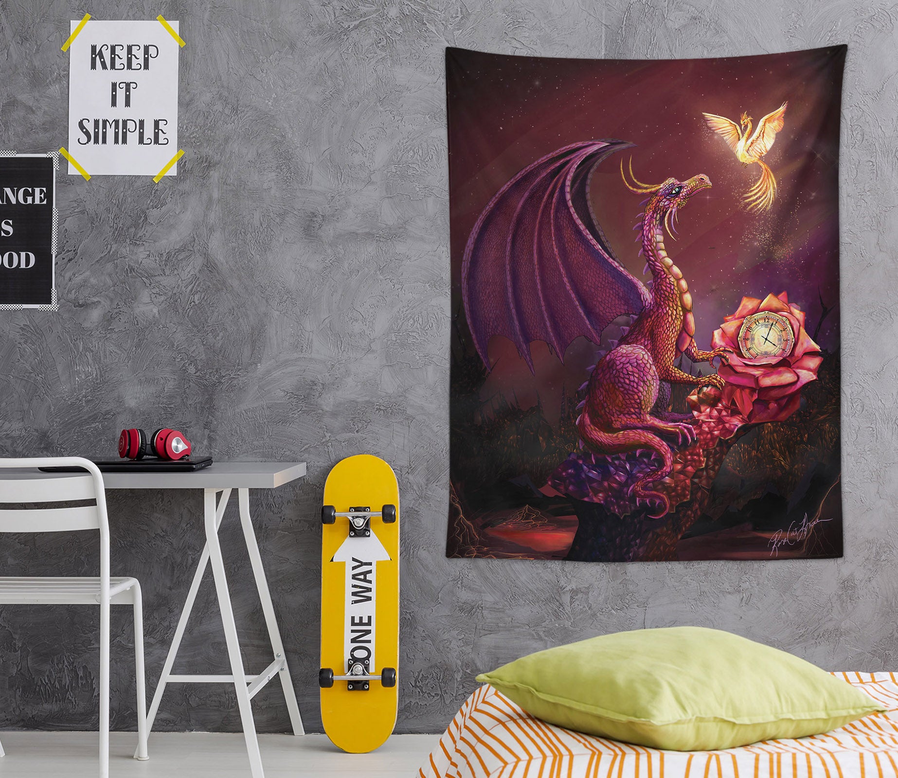 3D Dragon Phoenix 5219 Rose Catherine Khan Tapestry Hanging Cloth Hang