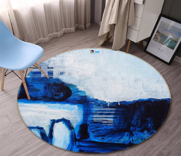 3D Blue Paint 1375 Misako Chida Rug Round Non Slip Rug Mat