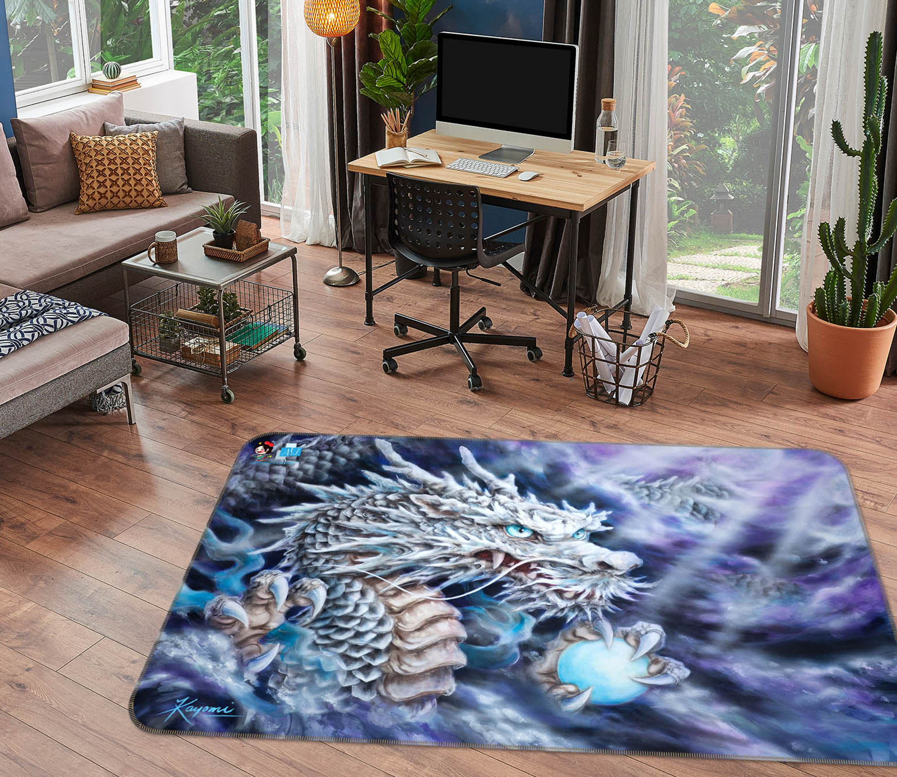 3D White Dragon 5748 Kayomi Harai Rug Non Slip Rug Mat