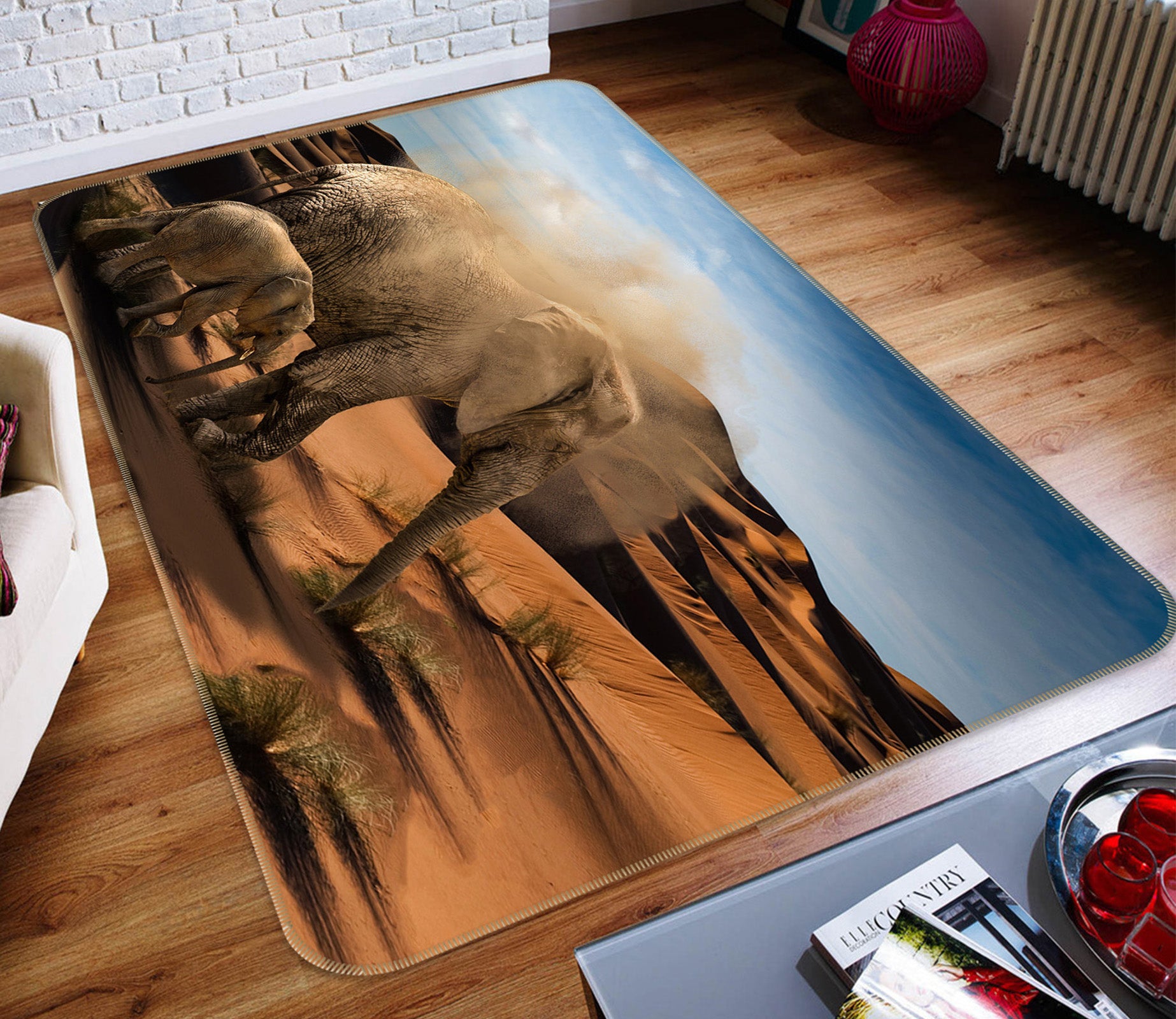 3D Elephant Desert 82095 Animal Non Slip Rug Mat