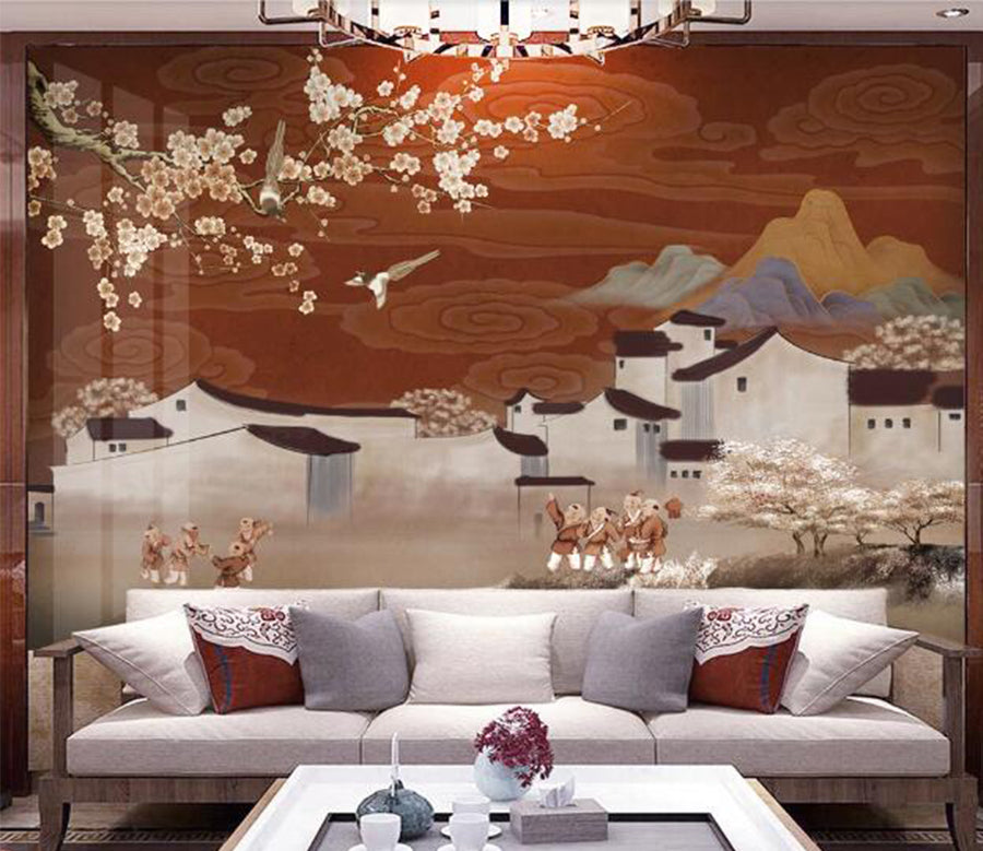 3D House Plum WC1531 Wall Murals