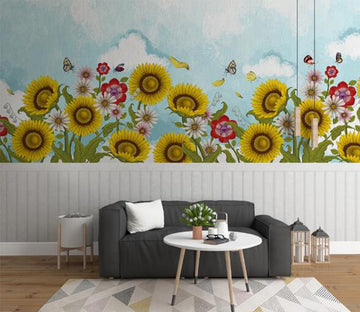 3D Sunflower Butterfly WC939 Wall Murals