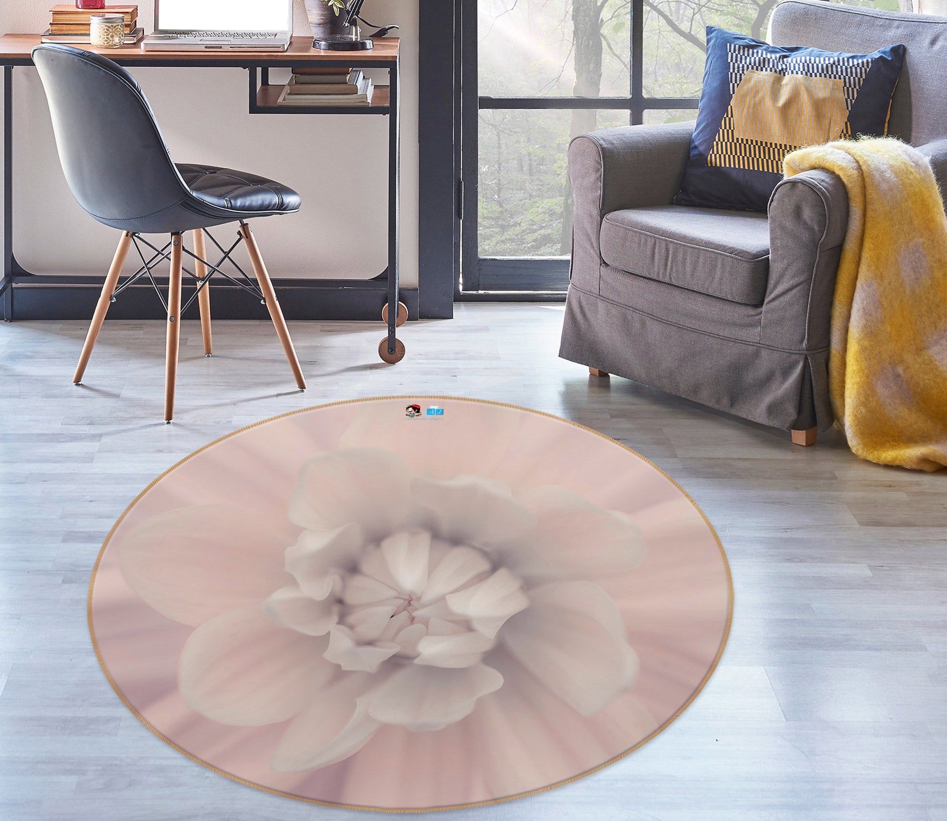 3D Bloom Flower 7509 Assaf Frank Rug Round Non Slip Rug Mat