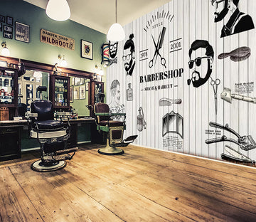 3D Man Cut Hair 1398 Barber Shop Wall Murals