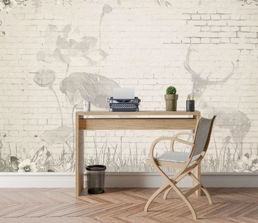 3D Lotus Deer 2169 Wall Murals Wallpaper AJ Wallpaper 2 