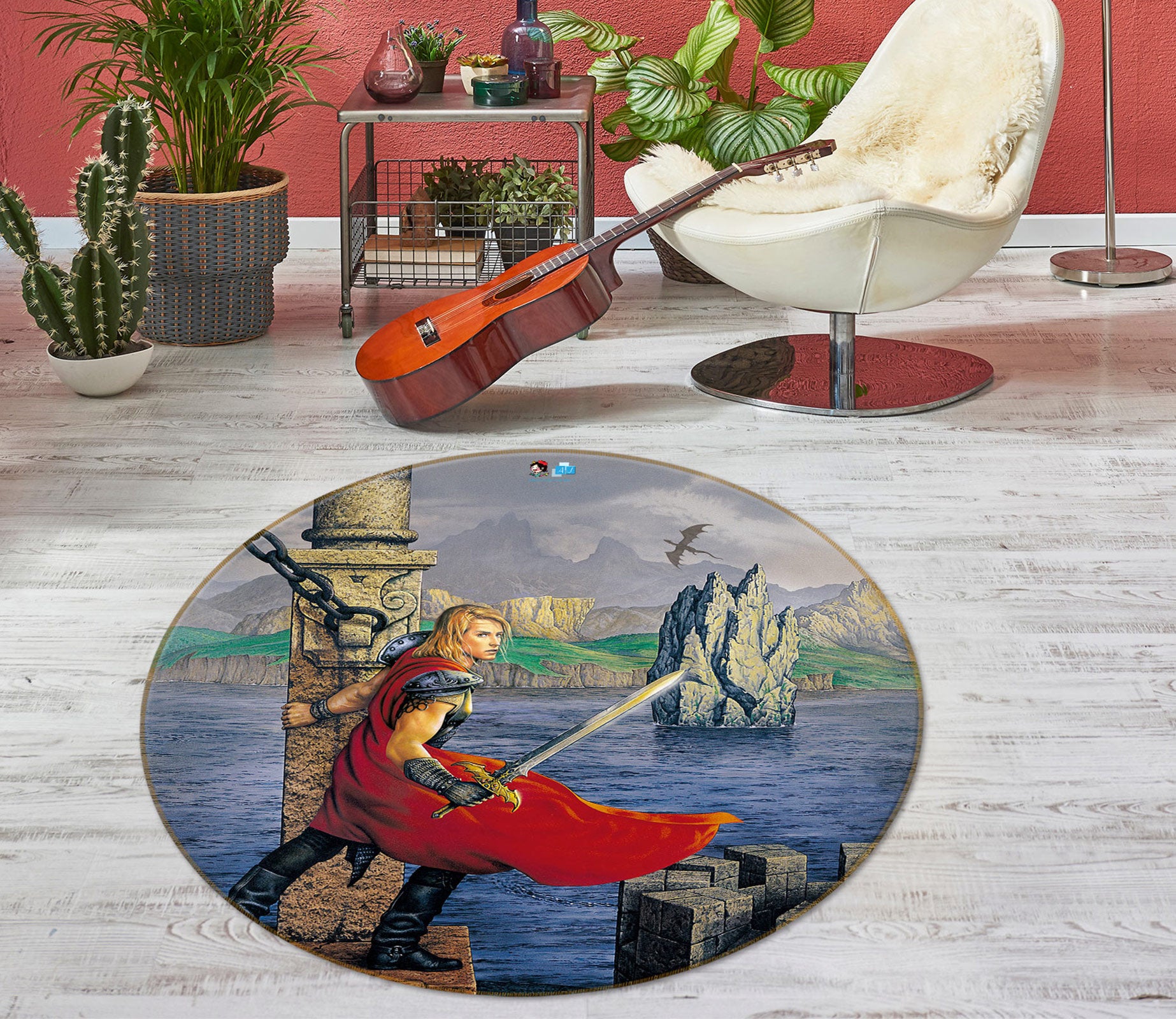 3D Female Soldier Sword 6074 Ciruelo Rug Round Non Slip Rug Mat