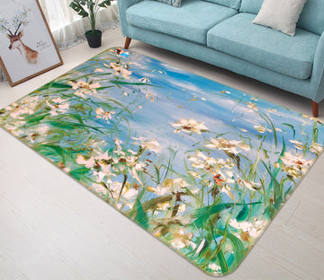 3D White Flower Grass 1233 Skromova Marina Rug Non Slip Rug Mat