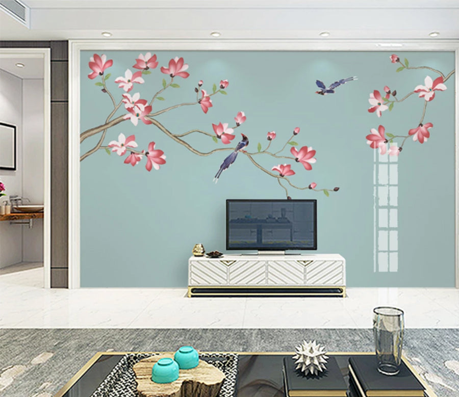 3D Blue Swallow Flower WC980 Wall Murals