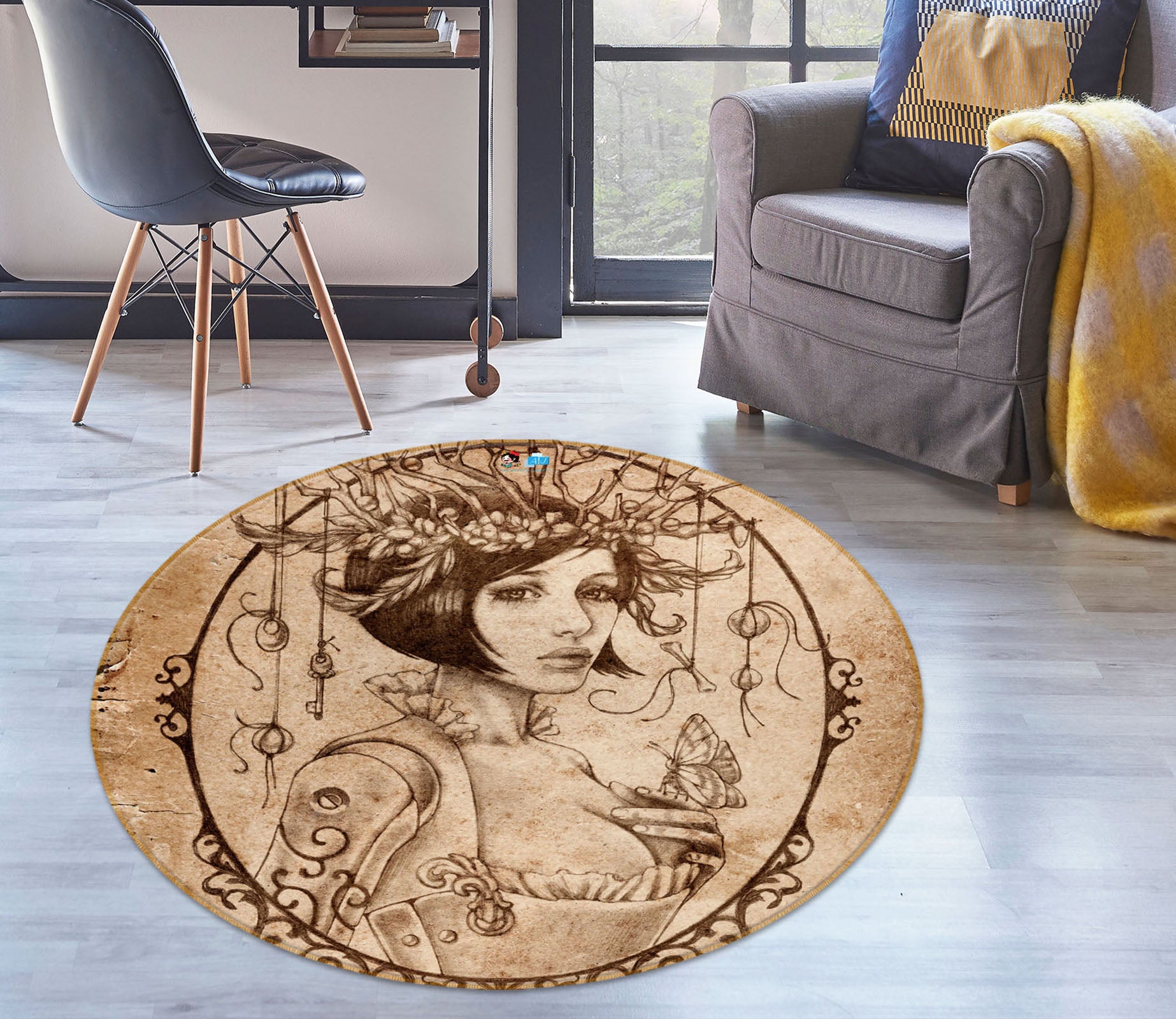 3D Retro Woman 8901 Brigid Ashwood Rug Round Non Slip Rug Mat