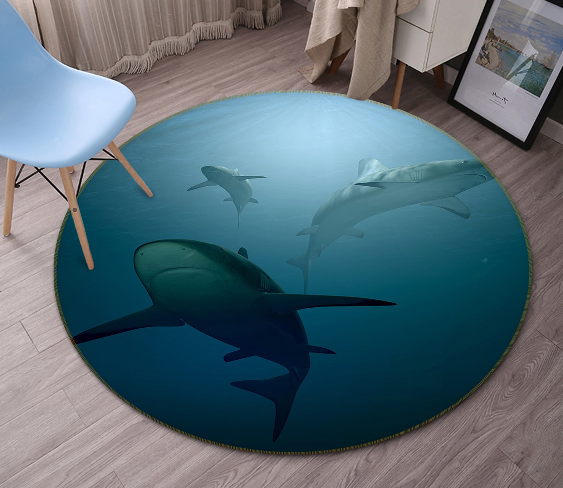 3D Shark 82231 Animal Round Non Slip Rug Mat