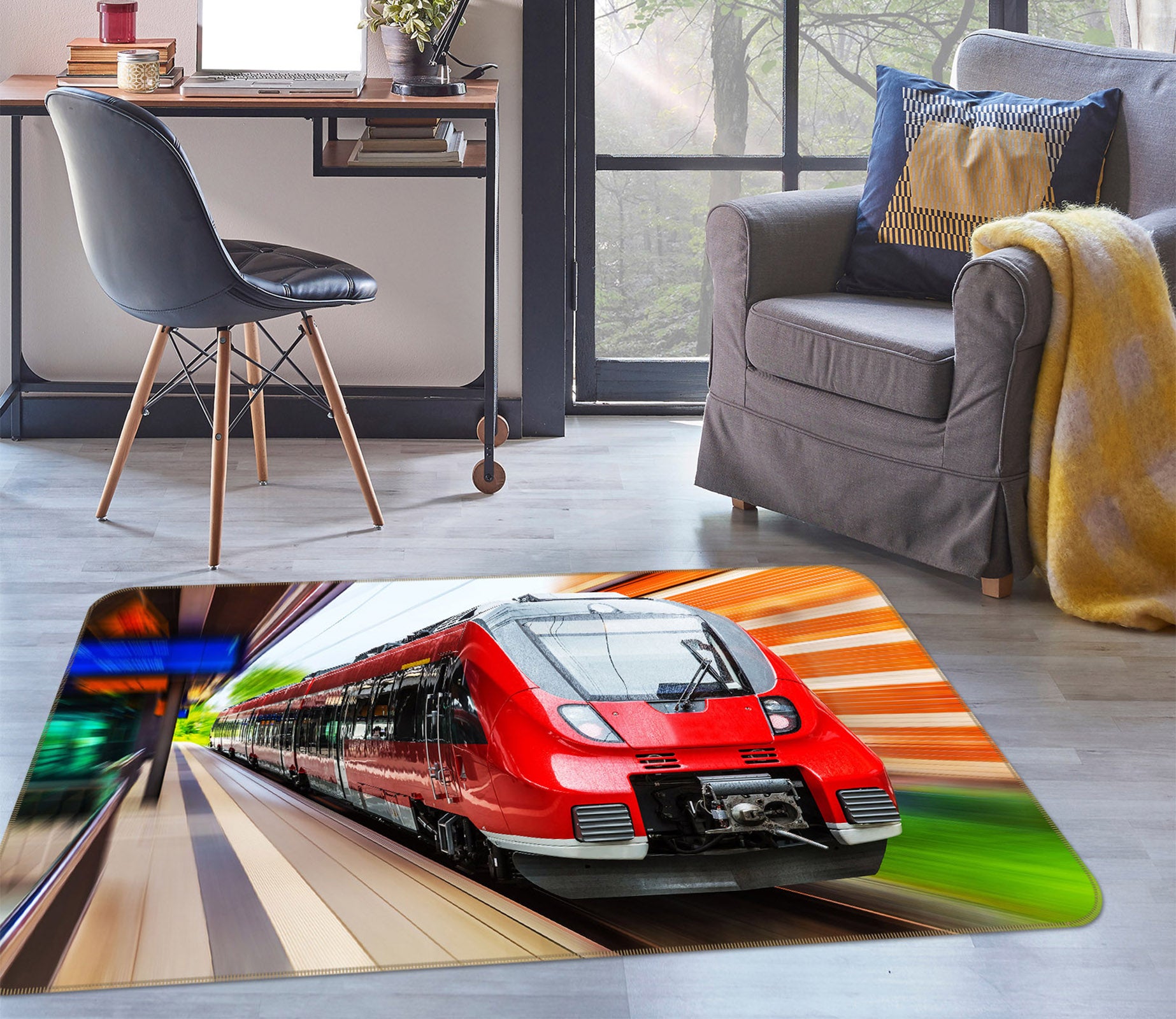 3D Red Train 68107 Vehicle Non Slip Rug Mat