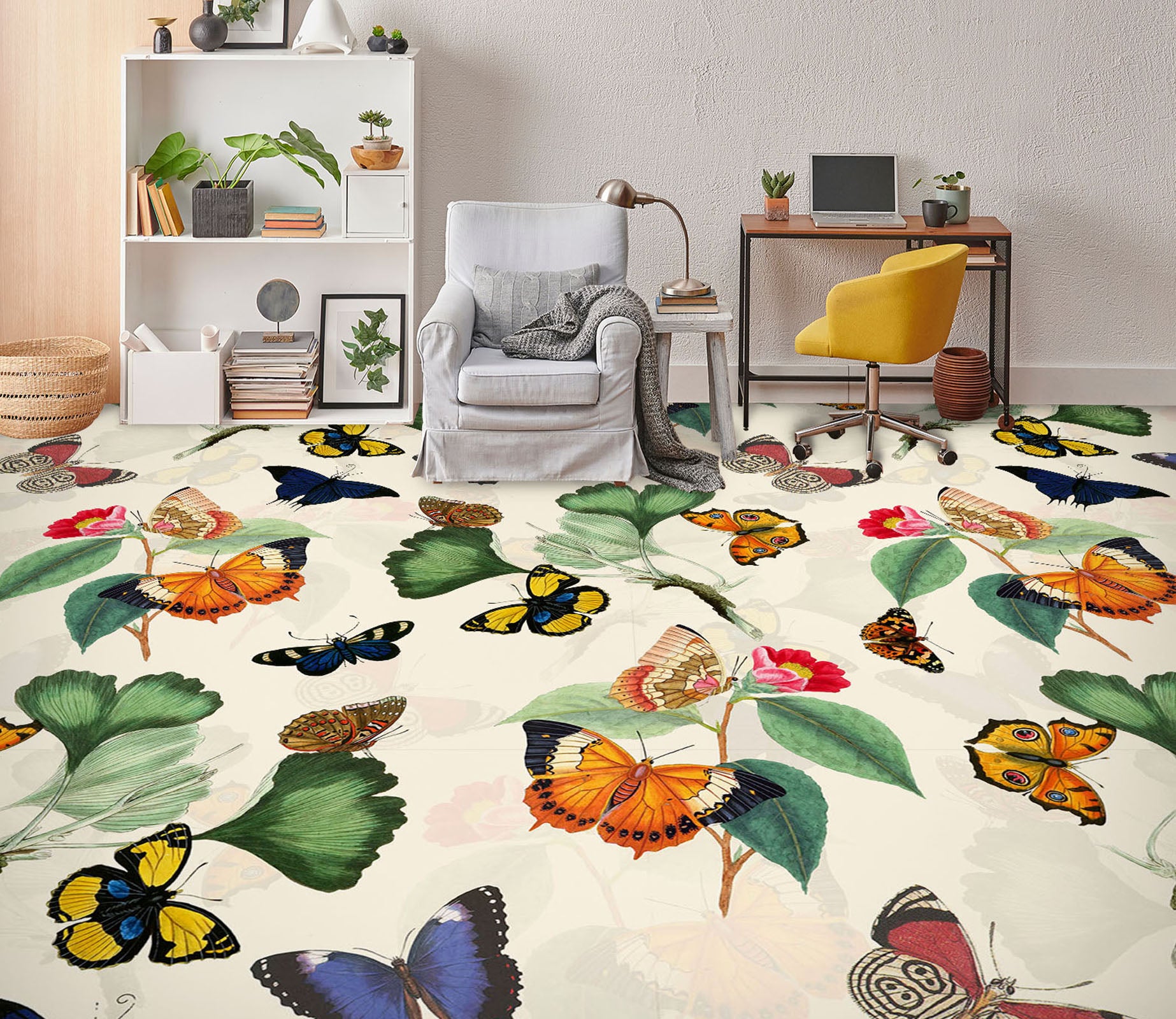 3D Colorful Butterfly Leaves 99218 Uta Naumann Floor Mural