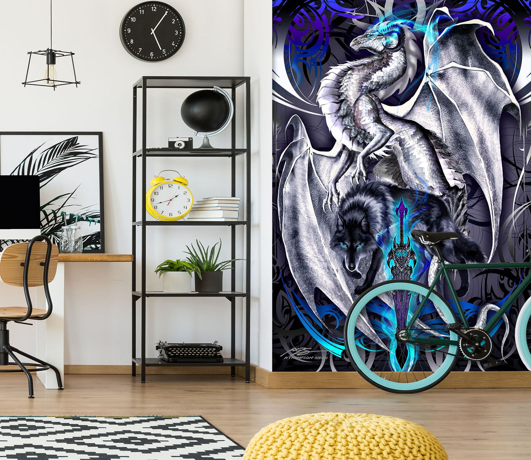 3D Gray Dragon 8134 Ruth Thompson Wall Mural Wall Murals