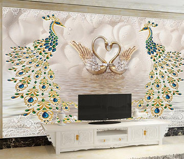 3D Two Peacocks 472 Wall Murals Wallpaper AJ Wallpaper 2 