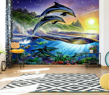 3D Sunset Dolphin 1399 Adrian Chesterman Wall Mural Wall Murals Wallpaper AJ Wallpaper 2 