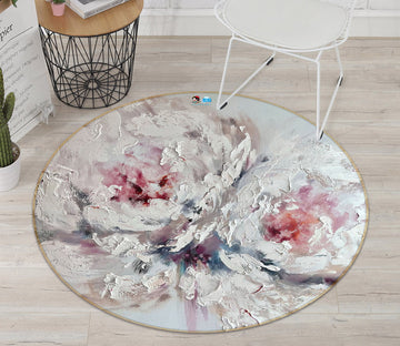 3D White Art Flower 848 Skromova Marina Rug Round Non Slip Rug Mat