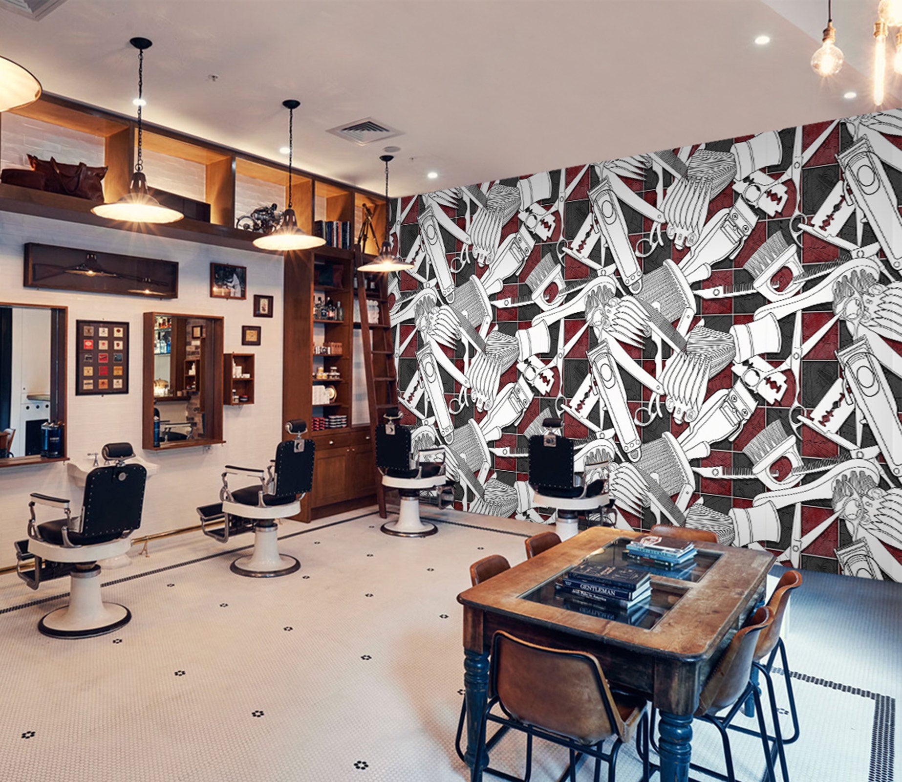 3D Razor Pattern 115198 Barber Shop Wall Murals